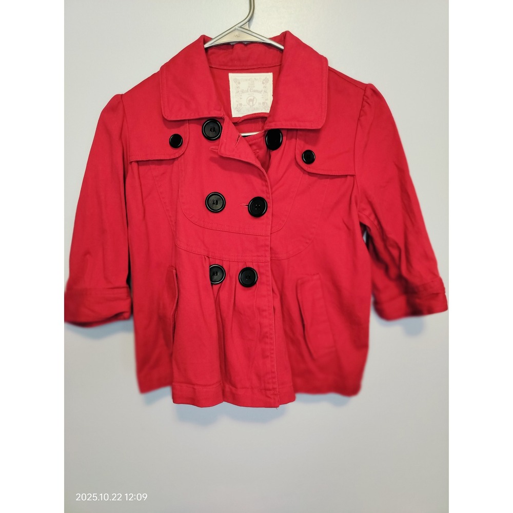 Red Camel Girls Red Cropped Jacket Button Front 3/4 Sleeve Girls Medium‎